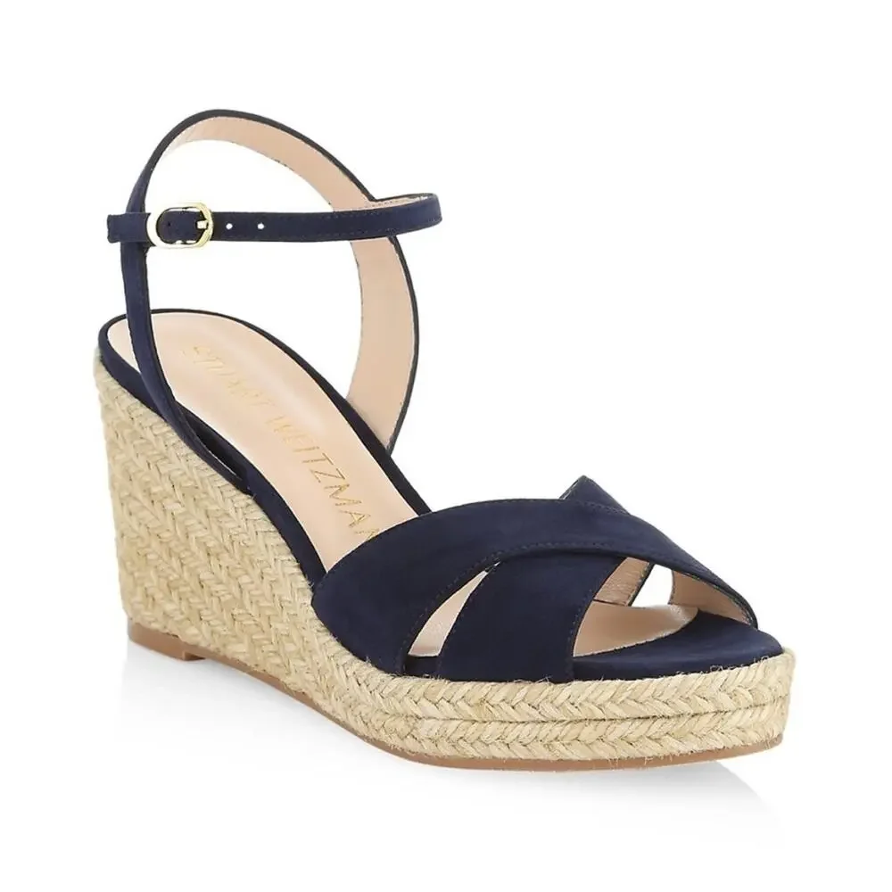NWT Stuart Weitzman Rosemarie Leather Platform Espadrille Wedge Sandals sz 11.5 - Picture 1 of 10